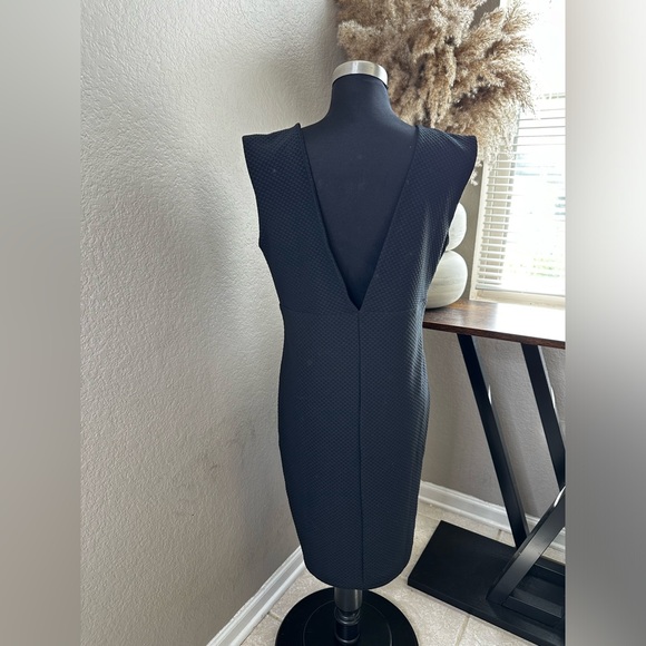 ASOS Black Textured Deep V Dress Size 10 - Picture 2 of 2